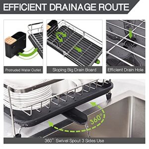 TOOLF Expandable Dish Drainer Rack, Adjustable 304 Stainless Steel Dish Rack, Foldable Dish Drying Rack with Removable Cutlery Holder Swivel Drainage Spout, Anti-Rust Plate Rack for Kitchen, 1 Piece
