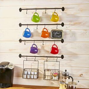 The Lakeside Collection Wall Rack for Coffee Mugs, Tea Cups with Industrial Pipe Style - 6 Pieces