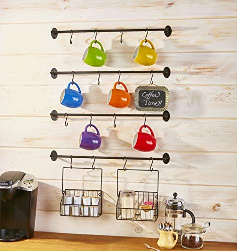 The Lakeside Collection Wall Rack for Coffee Mugs, Tea Cups with Industrial Pipe Style - 6 Pieces