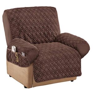 collections etc diamond-shape quilted stretch recliner cover with storage pockets – furniture protector, chocolate, recliner