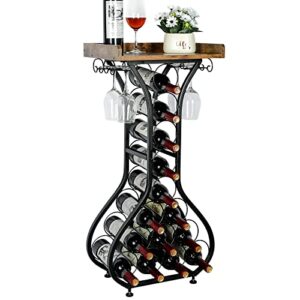 14 bottles wine rack console table freestanding floor wine storage organizer with glass holder adjustable feet wood top 35.4″ h