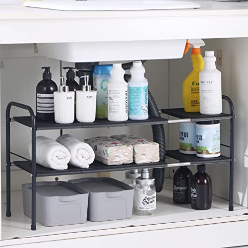 AJSWISH Under Sink Organizers and Storage, Expandable Kitchen Cabinet Shelf Organizer Rack with Removable Panels for Kitchen Bathroom Storage 2-Tier 8 Panels