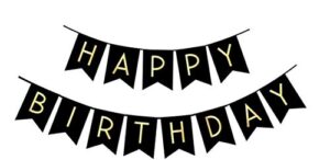 fecedy black happy birthday bunting banner with shiny gold letters party supplies