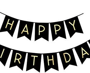 FECEDY Black Happy Birthday Bunting Banner with Shiny Gold Letters Party Supplies