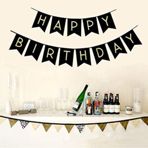 FECEDY Black Happy Birthday Bunting Banner with Shiny Gold Letters Party Supplies