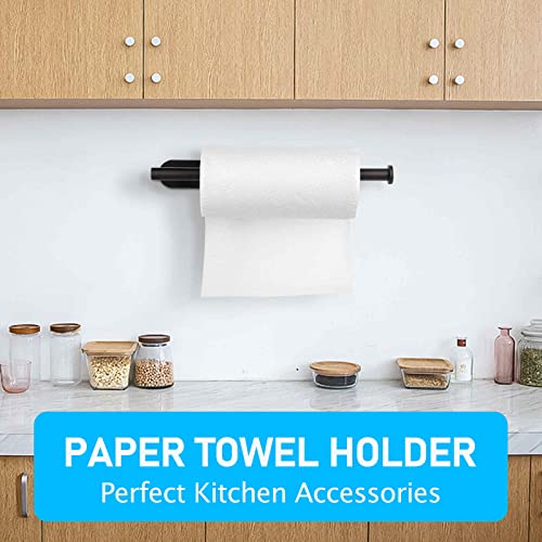 Paper Towel Holder - Under Cabinet Paper Towel Holder, Matte Black Paper Towel Holder Wall Mount for Kitchen, Stainless Steel Towel Roll Holder - Self-Adhesive or Drilling 