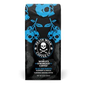 death wish coffee ground coffee – extra kick of caffeine – blue and buried: blueberry vanilla flavored coffee