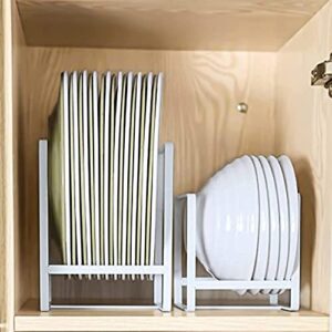 highfree 2pcs metal vertical plate dish holder rack, white vertical plate organizer for kitchen cabinets for rv kitchen cabinets counter (l & s)