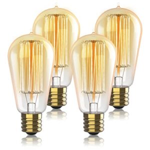 vintage incandescent edison light bulbs 60w (4 pack)- e26/e27 base 2100k dimmable decorative lightbulbs – st58 style warm light – antique squirrel filament vintage light bulb for outdoor and indoor