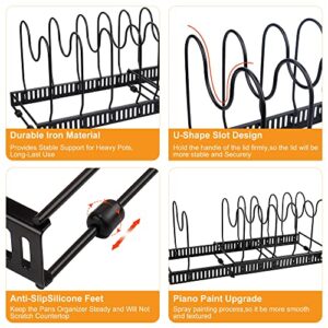 Pots and Pans Organizer,Expandable Pot Rack Organizer for Cabinet, Pot Lid Organizer Holder with 10 Adjustable Compartment Pans Holder for Kitchen Cabinet Cookware Baking Frying Rack Bake Ware Storage