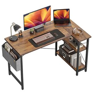 cubicubi 40 inch small l shaped computer desk with storage shelves home office corner desk study writing table, deep brown