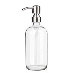 arktek glass soap dispenser – clear dish soap dispenser for kitchen, refillable liquid hand soap dispenser with rust proof stainless steel pump for bathroom, countertop (17 ounce/ 500 ml)