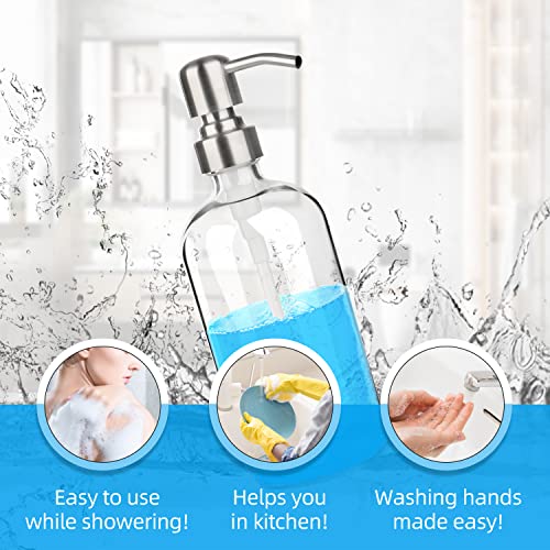 ARKTEK Glass Soap Dispenser - Clear Dish Soap Dispenser for Kitchen, Refillable Liquid Hand Soap Dispenser with Rust Proof Stainless Steel Pump for Bathroom, Countertop (17 Ounce/ 500 ML)