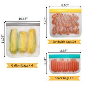 Jagrom 22 Pack Reusable Storage Bags 4 Gallon & 9 Sandwich Lunch Bags & 9 Small Kids Snack Bags For Food, EXTRA THICK Leak Proof Reusable Food Bags, Freezer Bags, Reusable Zipper Bags, BPA FREE…