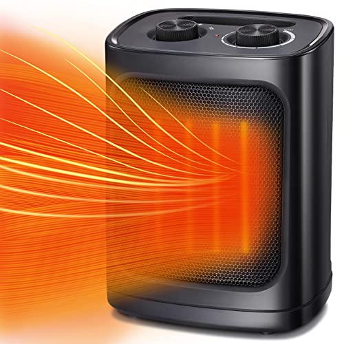 Kismile Small Space Heater for Indoor Use, Electric Ceramic Space Heater, Portable Heaters Fan for Office and Bedroom with Adjustable Thermostat ETL Listed,1500W