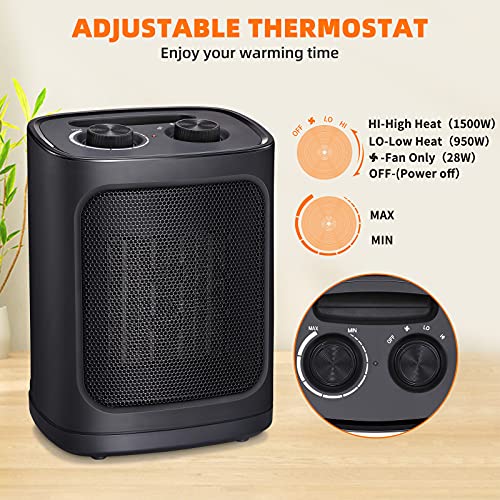 Kismile Small Space Heater for Indoor Use, Electric Ceramic Space Heater, Portable Heaters Fan for Office and Bedroom with Adjustable Thermostat ETL Listed,1500W