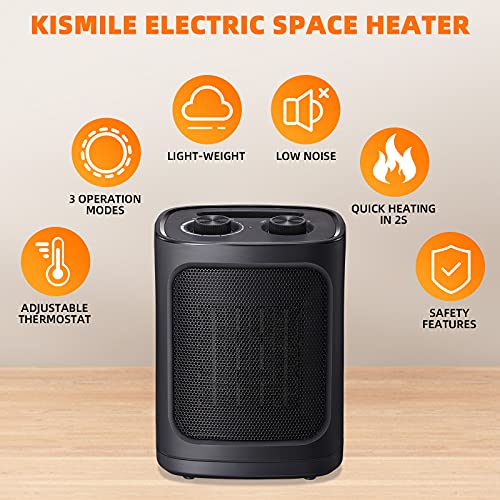 Kismile Small Space Heater for Indoor Use, Electric Ceramic Space Heater, Portable Heaters Fan for Office and Bedroom with Adjustable Thermostat ETL Listed,1500W