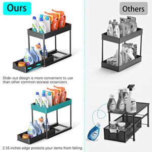 artzon 2 Pack Under Sink Organizers and Storage, 2-Tier Sliding Cabinet Basket Organizer with Hooks, Multi-Purpose Under Sink Organizers and Storage for Bathroom Kitchen