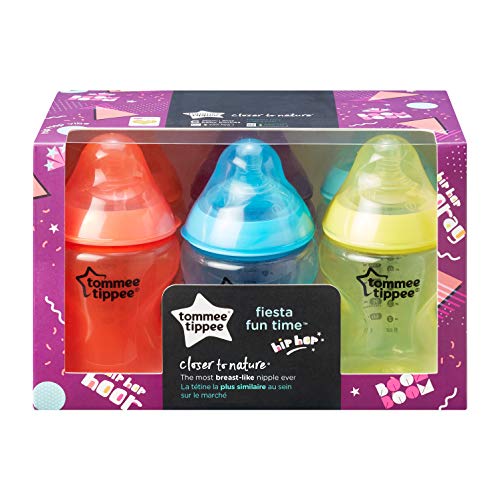 Tommee Tippee Closer To Nature Baby Bottles, Fiesta Collection Slow Flow Breast-Like Nipple With Anti-Colic Valve (9oz, 6 Count)