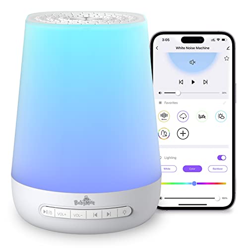 BABYMUST Baby White Noise Machine, Sound Machine with Night Light for Baby Sleeping, 34 Soothing Sounds, App Remote Control, Set Wake up & Sleep Schedule, Timer, Rechargeable, Portable for Travel