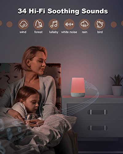 BABYMUST Baby White Noise Machine, Sound Machine with Night Light for Baby Sleeping, 34 Soothing Sounds, App Remote Control, Set Wake up & Sleep Schedule, Timer, Rechargeable, Portable for Travel