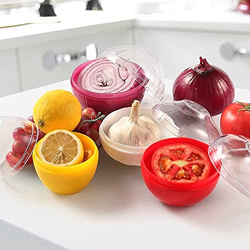 OUKEYI 5Pieces Fruit and Vegetable Storage Containers Reusable Refrigerator Box Storage Bowls Saver Holder Keeper for Green pepper, onion, Tomato, Lemon, and garlic ，Refrigerator Vegetable Crisper