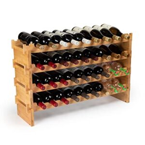 decomil – 36 bottle large wine rack , stackable & modular wine storage rack , solid bamboo wine holder display shelves, wobble-free (four-tier, 36 bottle capacity)