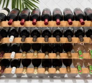 DECOMIL - 36 Bottle Large Wine Rack , Stackable & Modular Wine Storage Rack , Solid Bamboo Wine Holder Display Shelves, Wobble-Free (Four-Tier, 36 Bottle Capacity)