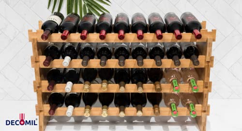 DECOMIL - 36 Bottle Large Wine Rack , Stackable & Modular Wine Storage Rack , Solid Bamboo Wine Holder Display Shelves, Wobble-Free (Four-Tier, 36 Bottle Capacity)