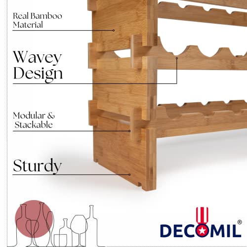 DECOMIL - 36 Bottle Large Wine Rack , Stackable & Modular Wine Storage Rack , Solid Bamboo Wine Holder Display Shelves, Wobble-Free (Four-Tier, 36 Bottle Capacity)