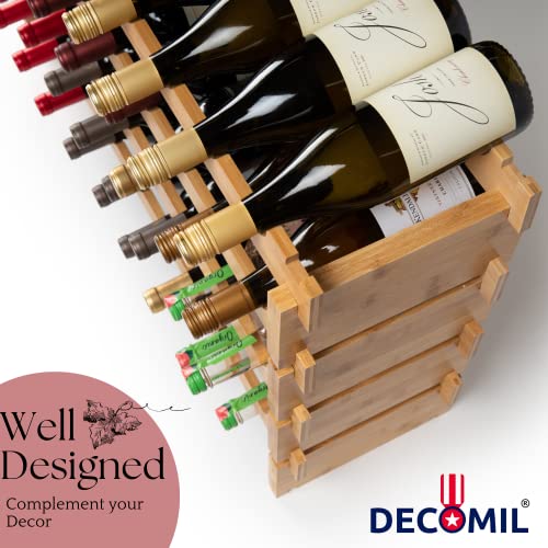 DECOMIL - 36 Bottle Large Wine Rack , Stackable & Modular Wine Storage Rack , Solid Bamboo Wine Holder Display Shelves, Wobble-Free (Four-Tier, 36 Bottle Capacity)