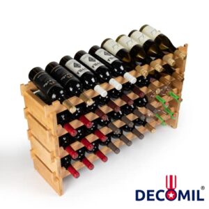 DECOMIL - 36 Bottle Large Wine Rack , Stackable & Modular Wine Storage Rack , Solid Bamboo Wine Holder Display Shelves, Wobble-Free (Four-Tier, 36 Bottle Capacity)