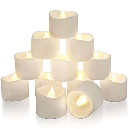 Homemory LED Tea Lights with Timer, Built-in 6 Hours Timer Tea Lights, Votive Candles Battery Operated, Flameless Candles with Timer, 1-2/5‘’Dia x 1-1/4''H, Pack of 12, Warm White Light, No Remote
