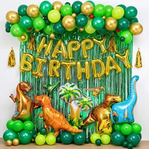 lfvik dinosaur birthday party decorations&balloons arch garland kit(gold,green),dinosaurs balloons,happy birthday balloons,curtains,for dino themed kid’s party,shower,celebration.