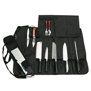 hersent knife roll, chef knife roll bag with 17 slots can holds13 knives,1 meat cleaver, and 3 utensil pockets,durable knife case with handle, shoulder strap & zippered mesh pocket holder