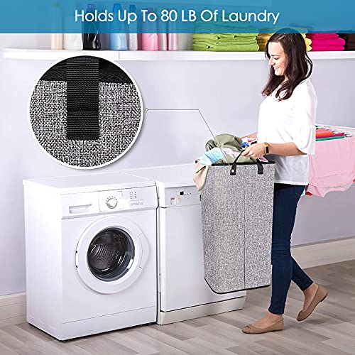 Large Laundry Hamper 84L, 24.5" Tall Collapsible Laundry Hamper with Sturdy Handles, Rectangular Dirty Clothes Hamper for Bathroom Bedroom, Durable Storage Basket for Clothes Toys (Bag Not Include)