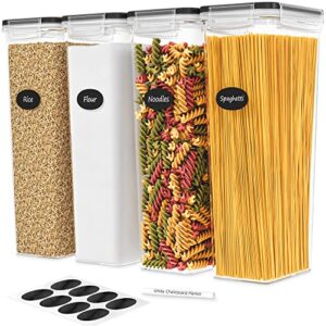 dwËllza kitchen pasta storage containers for pantry airtight – 4 pc spaghetti container storage – ideal for spaghetti & noodles, kitchen pantry organization and storage – keeps food fresh & dry