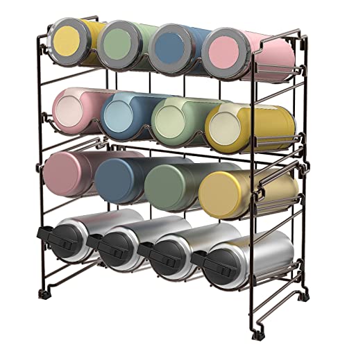 AULEDIO Adjustable Water Bottle Organizer, 4 Tier Stackable Bottle Organizer, Wall-Mounted Water Bottle Holder, Water Bottle Storage for Countertop, Cabinet, Kitchen, Brone