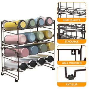 AULEDIO Adjustable Water Bottle Organizer, 4 Tier Stackable Bottle Organizer, Wall-Mounted Water Bottle Holder, Water Bottle Storage for Countertop, Cabinet, Kitchen, Brone