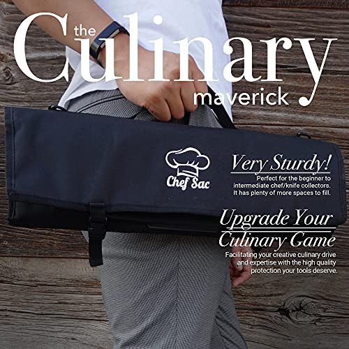 Chef Knife Bag Knife Roll Bag | 9 Slots for Knives Cleaver & Kitchen Utensils | 2 Large Zip Pockets | Padded Shoulder Sling Strap | Best Gift for Professional Chefs & Culinary Students (Black)