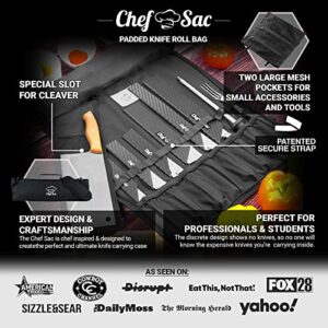 Chef Knife Bag Knife Roll Bag | 9 Slots for Knives Cleaver & Kitchen Utensils | 2 Large Zip Pockets | Padded Shoulder Sling Strap | Best Gift for Professional Chefs & Culinary Students (Black)