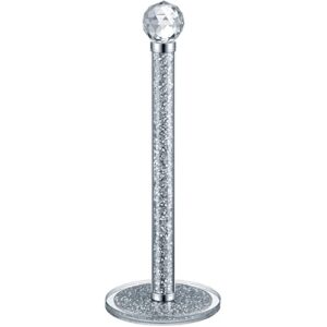 silver paper towel roll holder bling stand towel tissue roll countertop napkin paper towel holder for bathroom crystal holder crushed diamond home decor for kitchen bathroom toilet 13 inches high