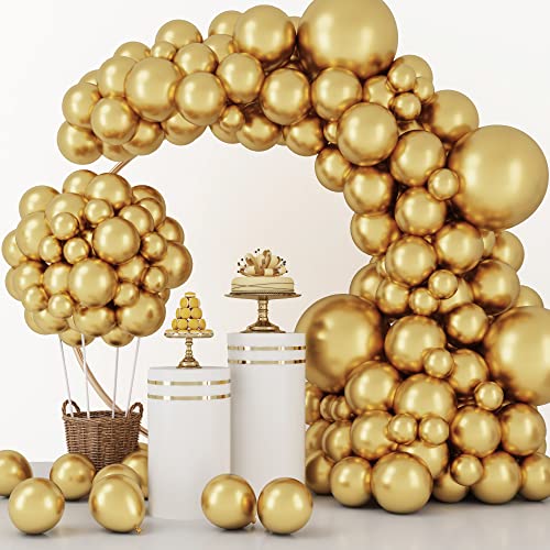 RUBFAC 129pcs Metallic Gold Balloons Latex Balloons Different Sizes 18 12 10 5 Inch Party Balloon Kit for Birthday Party Graduation Baby Shower Wedding Holiday Balloon Decoration