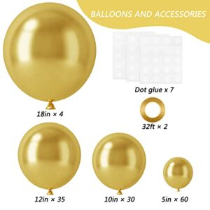 RUBFAC 129pcs Metallic Gold Balloons Latex Balloons Different Sizes 18 12 10 5 Inch Party Balloon Kit for Birthday Party Graduation Baby Shower Wedding Holiday Balloon Decoration