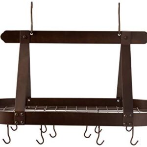 Old Dutch Oval Steel Pot Rack w. Grid & 16 Hooks, Oiled Bronze, 36" x 19" x 15.5"