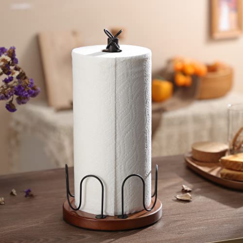 KEGII Paper Towel Holder Countertop - Farmhouse Wood Paper Towel Holder Stand, One-Handed Tear Standing Paper Towel Holders for Kitchen Bars & Dining Tables, Fits Standard & Jumbo Rolls