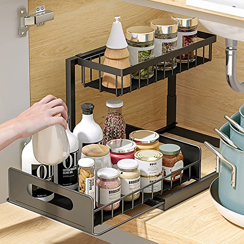 Hillbond Under Sink Organizer Storage 2 Tier Under Sink Shelf Organizer Rack , Multi-purpose Under Sink Storage for Bathroom Kitchen