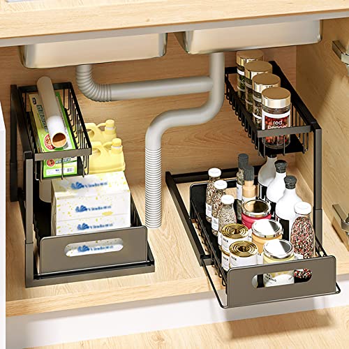 Hillbond Under Sink Organizer Storage 2 Tier Under Sink Shelf Organizer Rack , Multi-purpose Under Sink Storage for Bathroom Kitchen