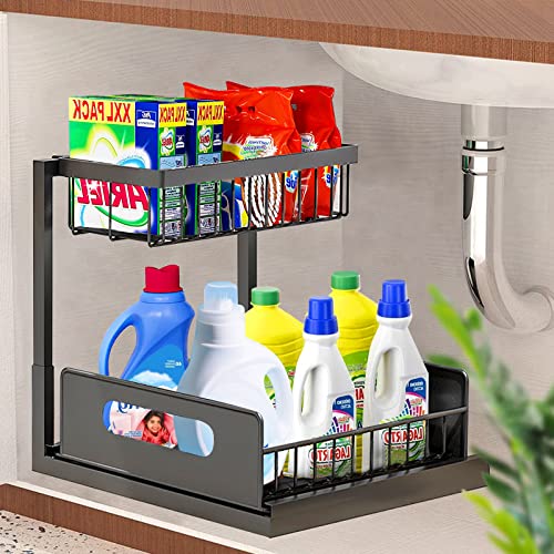 Hillbond Under Sink Organizer Storage 2 Tier Under Sink Shelf Organizer Rack , Multi-purpose Under Sink Storage for Bathroom Kitchen