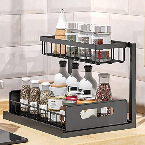 Hillbond Under Sink Organizer Storage 2 Tier Under Sink Shelf Organizer Rack , Multi-purpose Under Sink Storage for Bathroom Kitchen